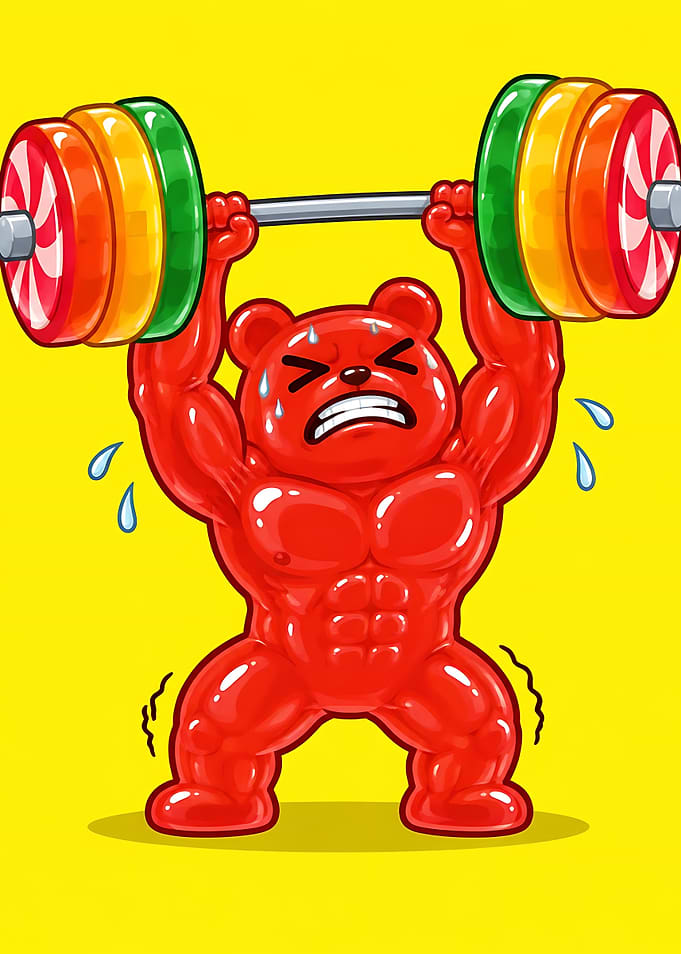 Muscular Gummy Bear Weightlifting