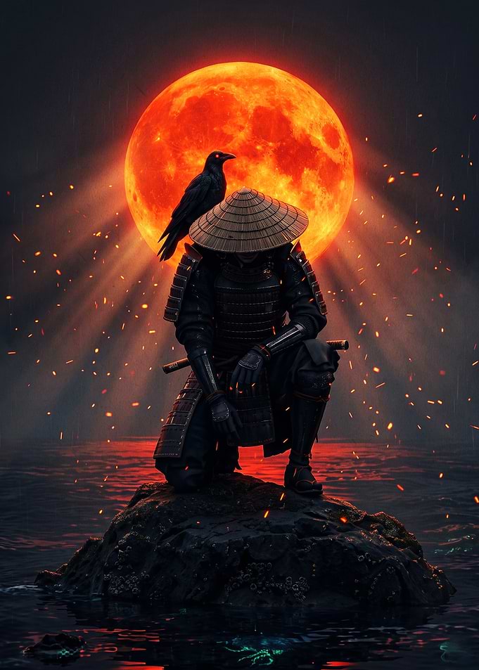 Samurai Raven Blood Moon Dark Art
