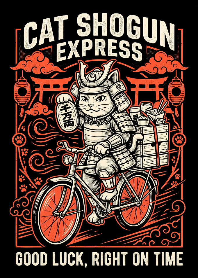 Cat Shogun Express Delivery Illustration