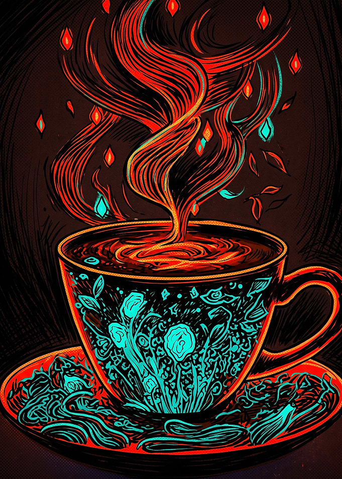 Coffee Cup Neon Glow Psychedelic Ar