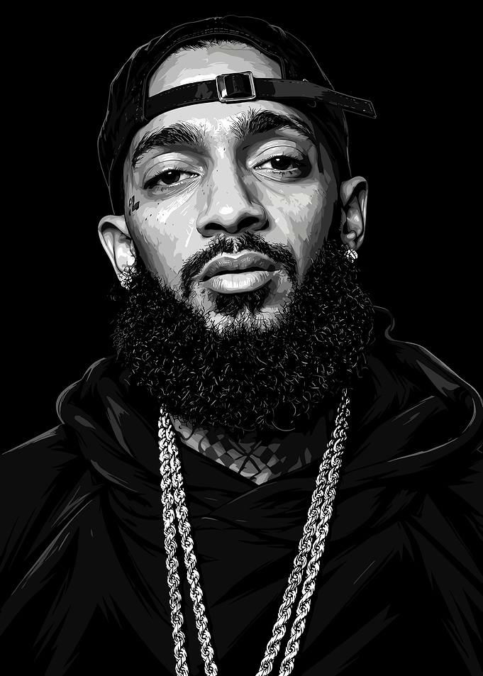 Nipsey Hussle Black and White Portrait