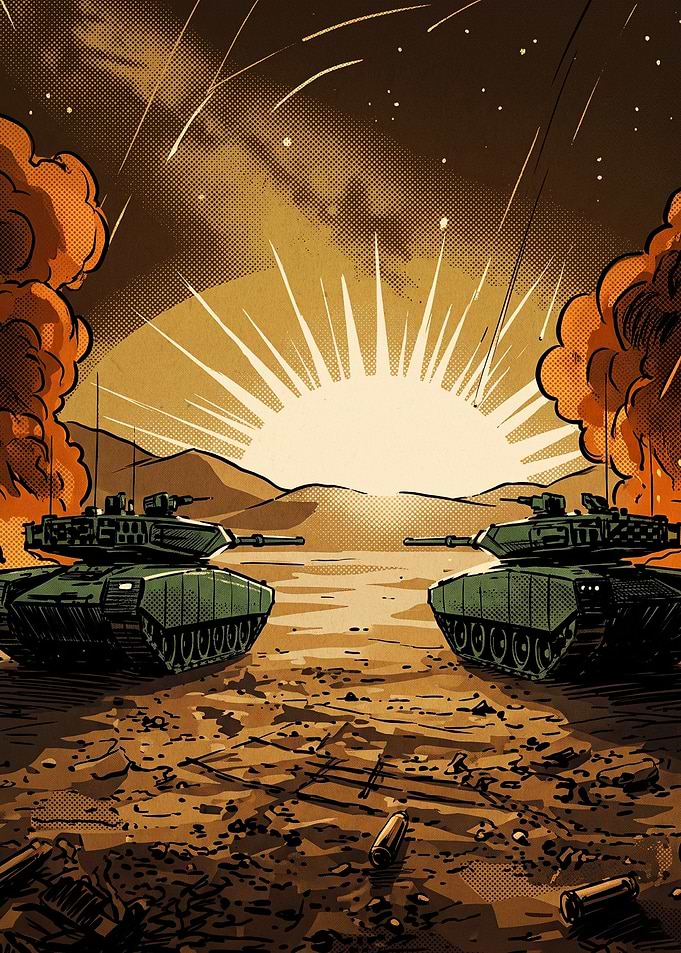 Tank Battle Retro Comic Art Poster