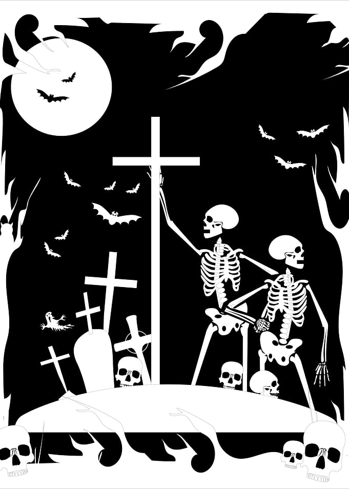 Spooky Graveyard Skeletons Silhouette Art
