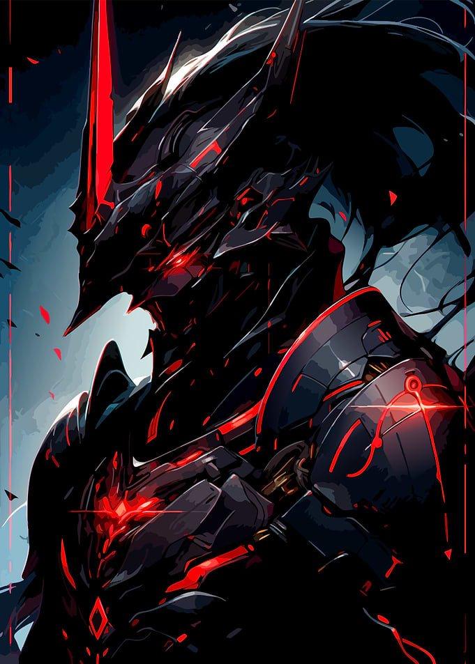 Dark Cybernetic Knight with Red Glow