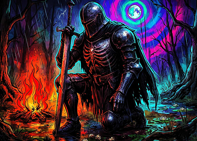 Knight Psychedelic Dark Fantasy Art