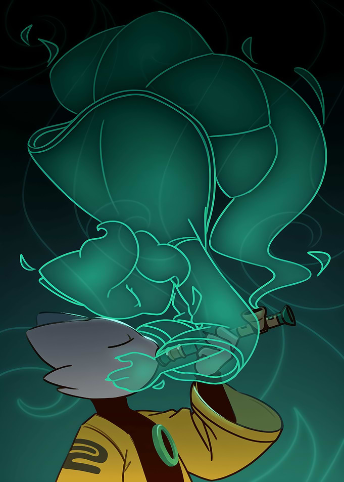 Character Smoking with Magical Green Smoke