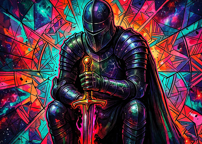 Knight Sword Stained Glass Poster
