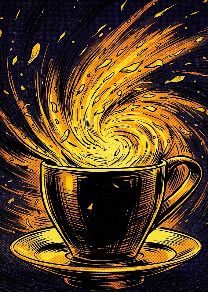 Coffee Cup Vortex Swirl Retro Art