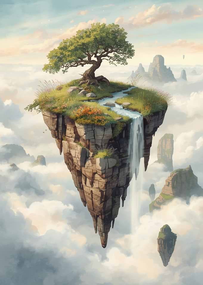 Floating Island with Waterfall