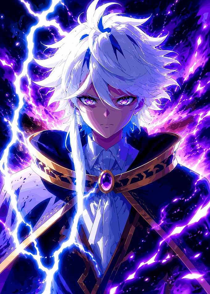 Anime Boy with Purple Lightning Aura