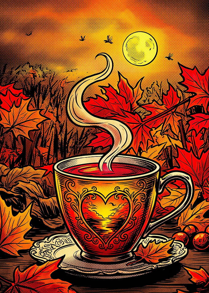 Autumn Coffee Cup Retro Art Poster
