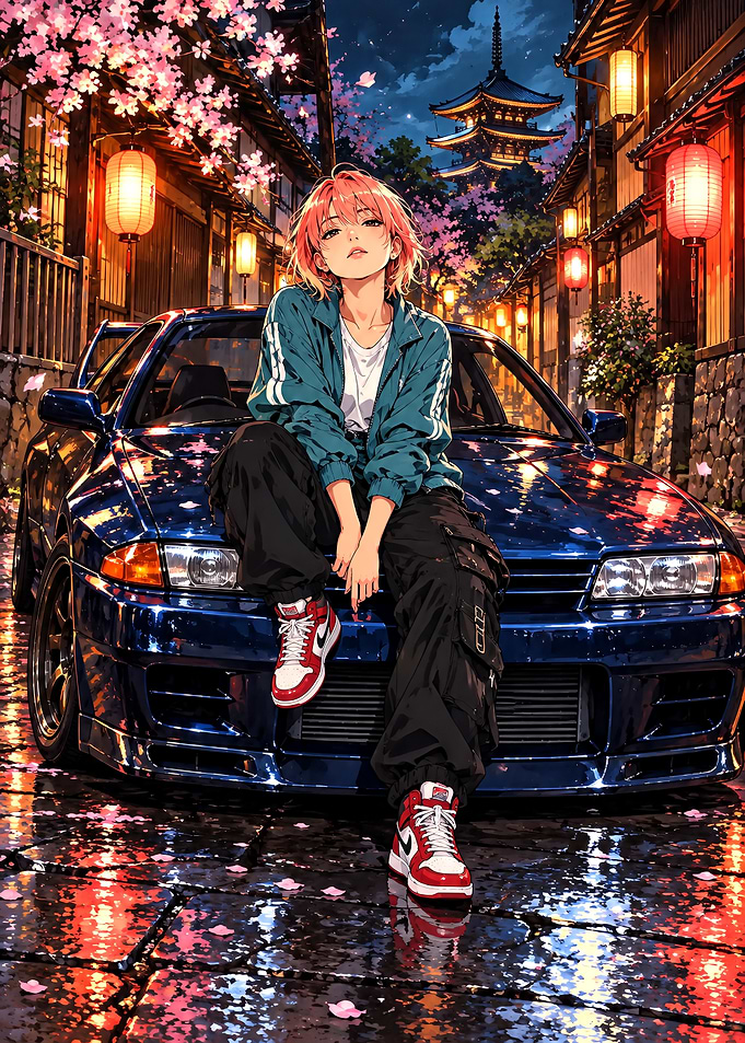 Anime Girl Sitting on Blue Skyline