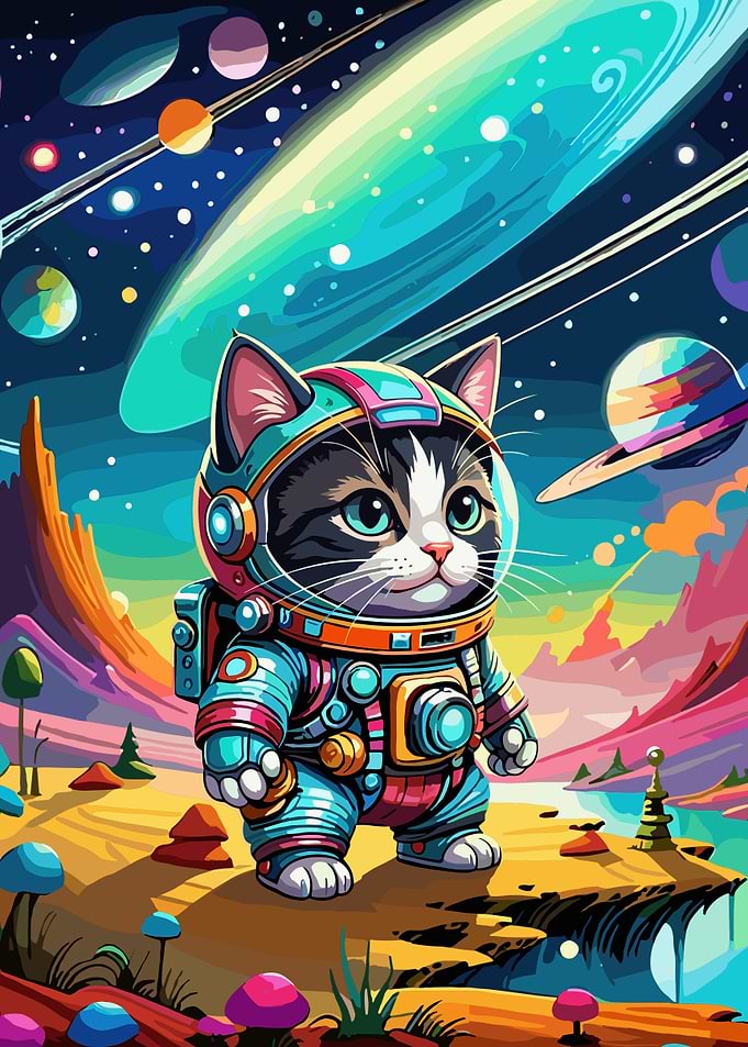 Cute Astronaut Cat in Space