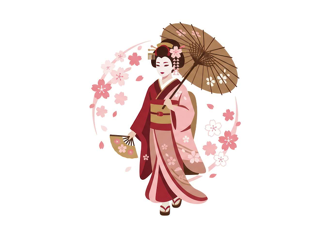 Elegant Geisha with Cherry Blossoms