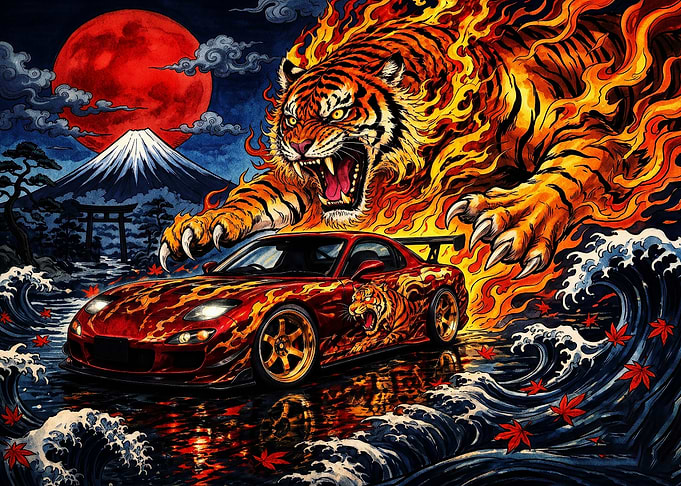 Fiery Tiger Mazda RX-7 Japanese Art