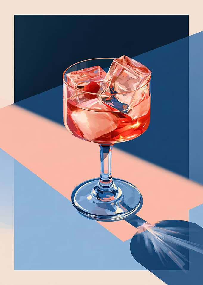 Stylized Cocktail with Ice and Cherry