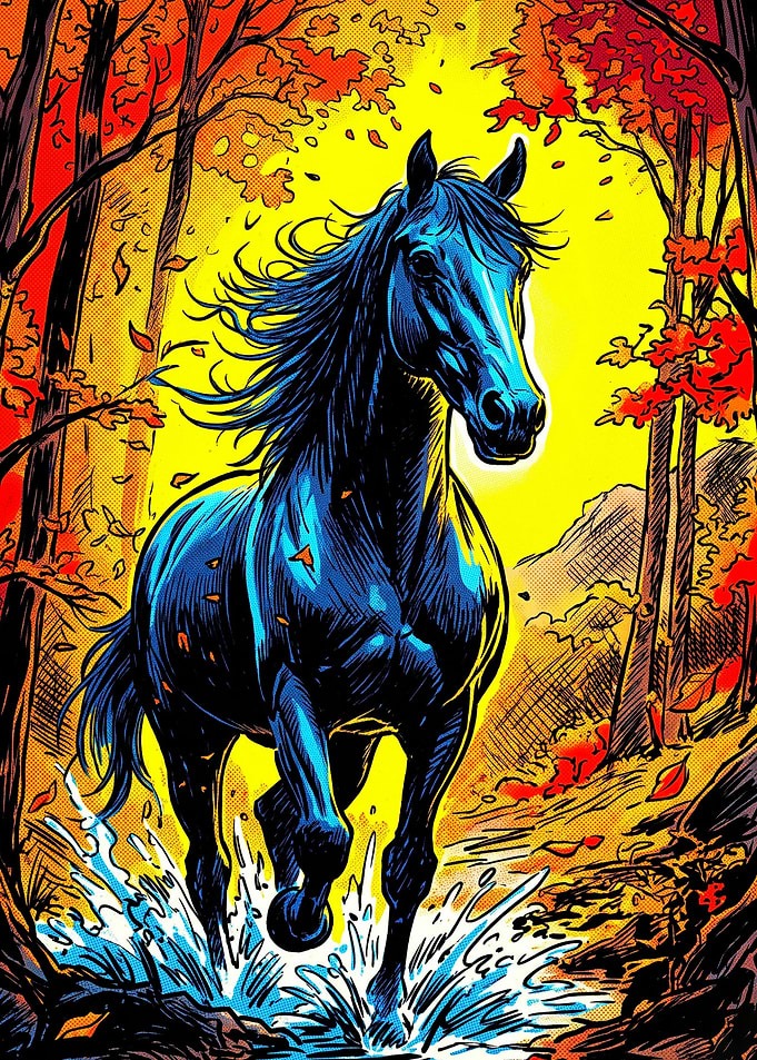 Horse Forest Autumn Vibrant Art