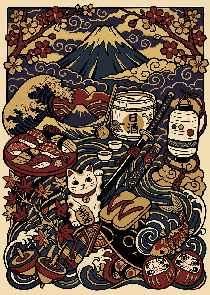Japanese Cultural Collage Illustration