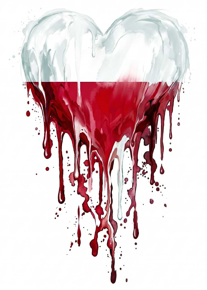 Poland Flag Heart Watercolor Art