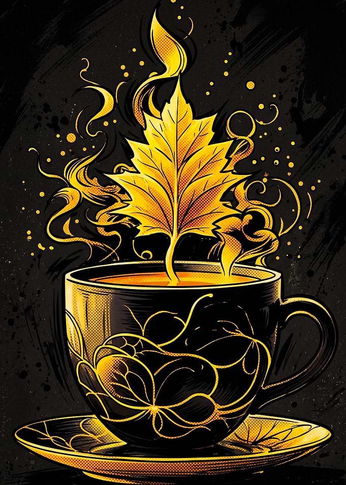 Coffee Leaf Cup Golden Art Poster
