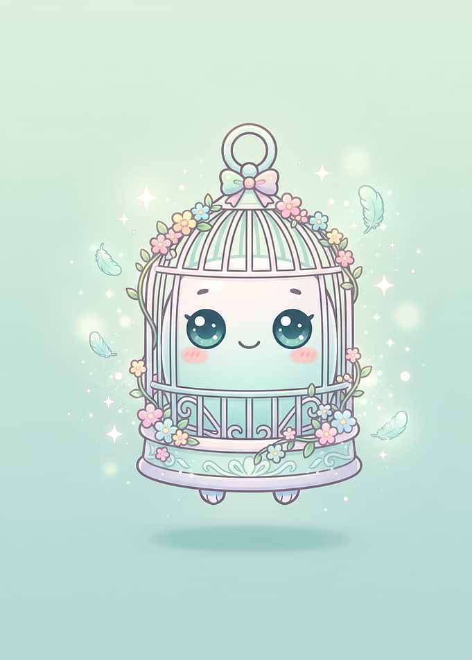 Cute Kawaii Birdcage Illustration