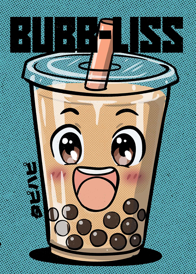 Cute Kawaii Bubble Tea Boba Tea Retro Art