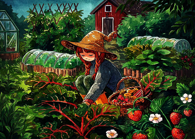 Witch Harvesting Vegetables in Garden