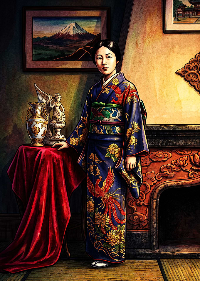 Woman in Traditional Japanese Kimono