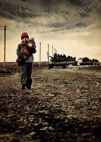 War Refugee Child Tanks Vintage Art