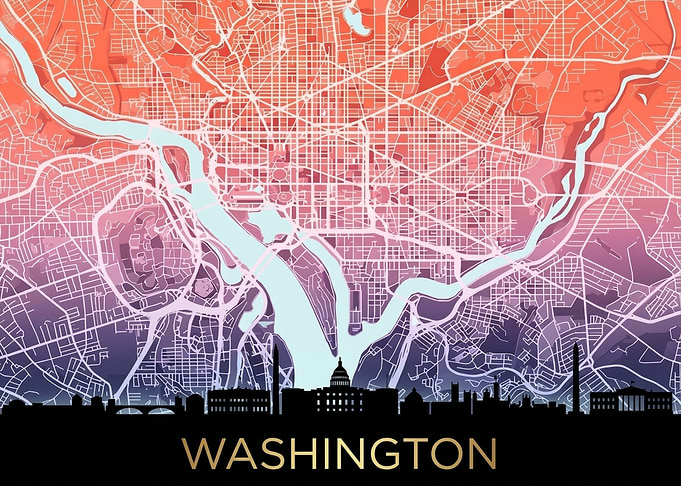 Washington DC Map Skyline Art