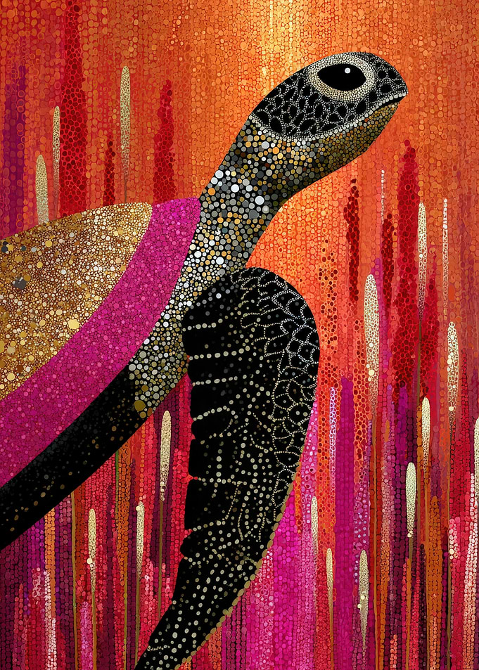 Pointillist Sea Turtle in Vibrant Colors
