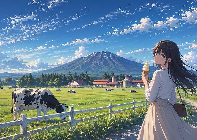 Anime Girl Eating Ice Cream Farm