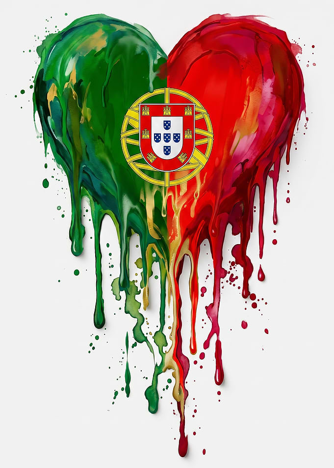Portugal Flag Heart Paint Drip