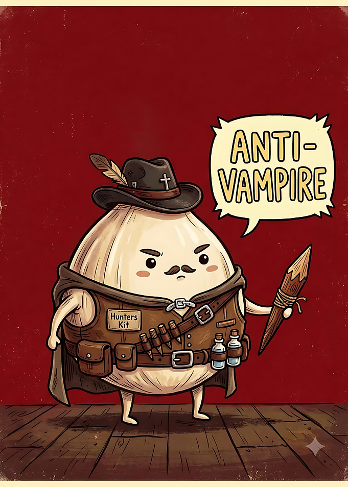 Cute Garlic Vampire Hunter Illustration