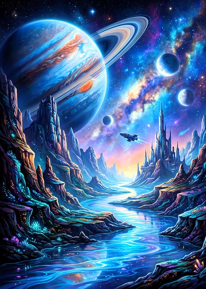 Alien Landscape with Ringed Planet