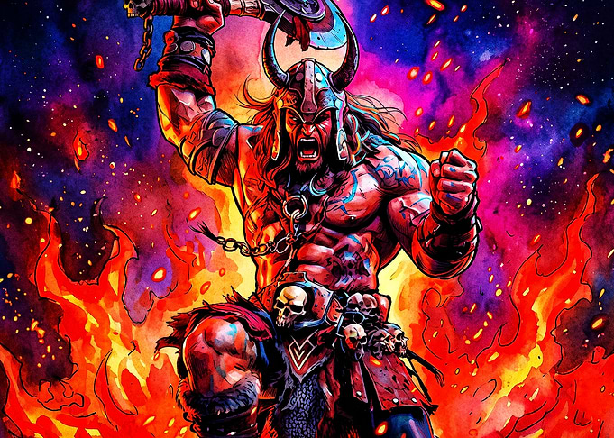 Viking Warrior Cosmic Fire Poster