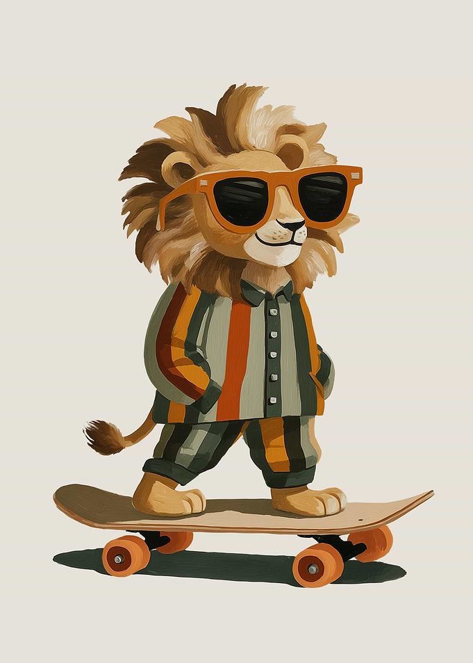 Cool Lion Character on Skateboard