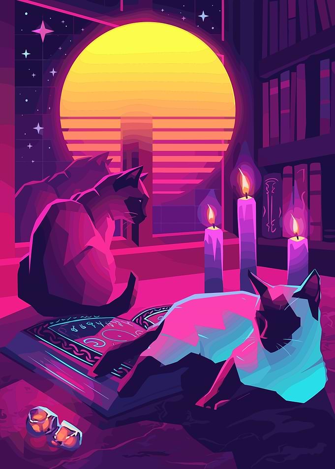 Siamese Cats Reading Magical Books