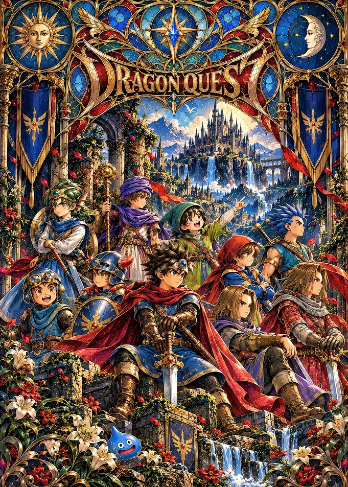 Dragon Quest Heroes Stained Glass Poster