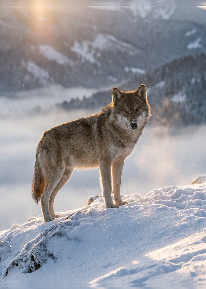 Majestic Wolf in Snowy Mountains