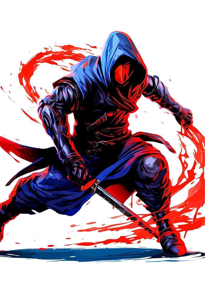 Dynamic Hooded Assassin with Red Energy