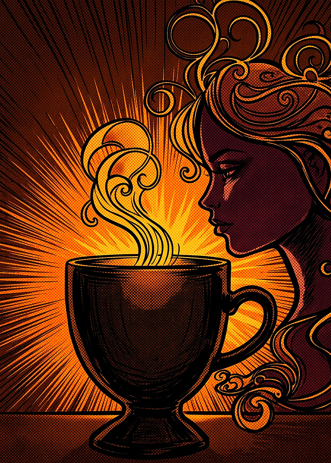 Coffee Cup Woman Retro Comic Art