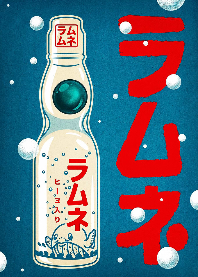 Japanese Ramune Soda Bottle Illustration