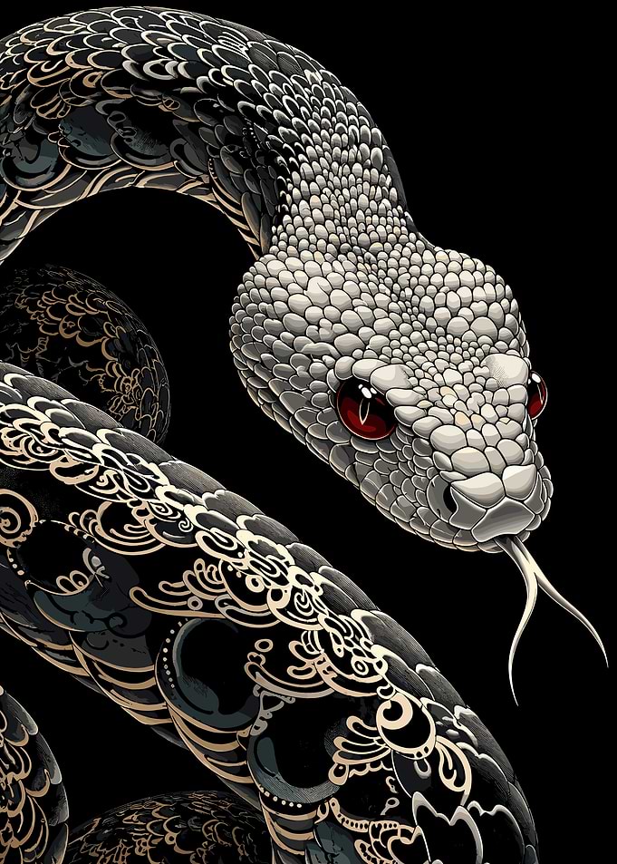 Intricate Japanese Style Snake Illustration