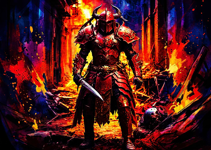 Red Knight Fantasy Battle Art Poste