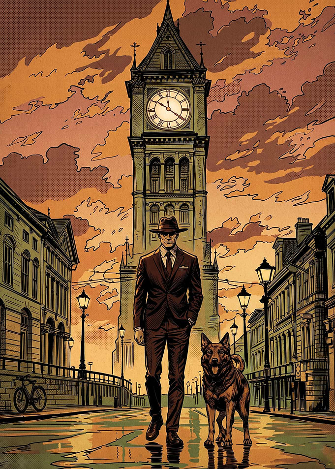 Detective Dog City Comic Noir Poste
