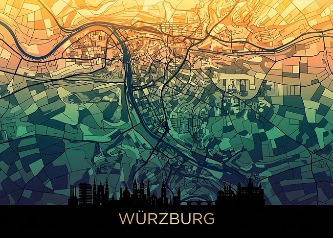 Würzburg City Map Skyline Art