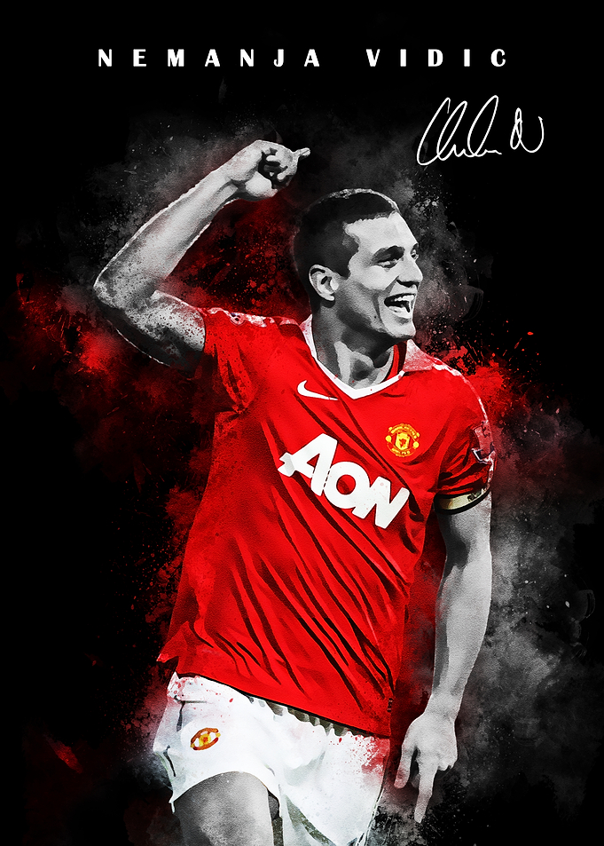 Nemanja Vidic celebrating a goal poster