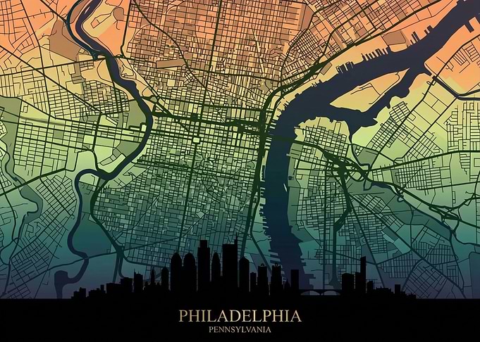 Philadelphia City Map Skyline Art