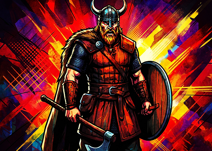 Viking Warrior Abstract Neon Art
